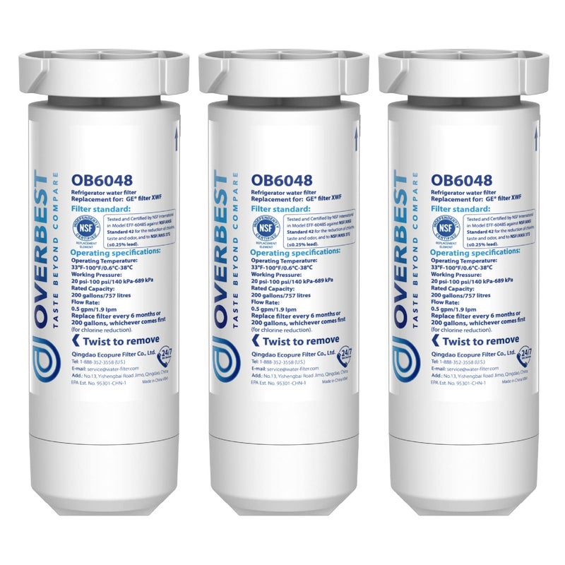 Overbest XWF Replacement for GEÂ® XWF Refrigerator Water Filter, 3 Packs (Not XWFEÂ®) - Image 1